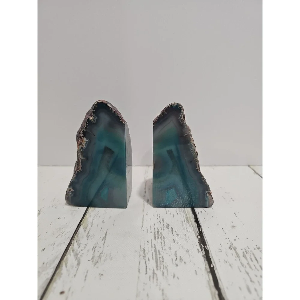 Teal Blue Agate Geode Bookends